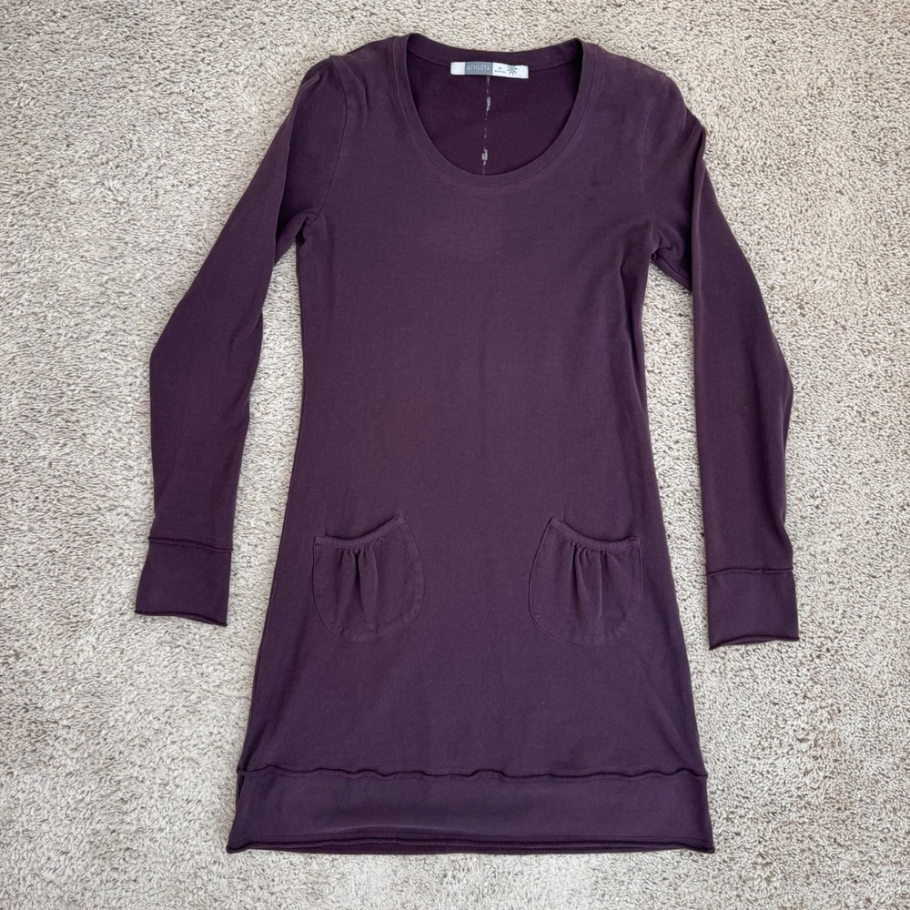 Athleta Tunic Dress Women SP Purple Long Sleeve Pockets Organic Cotton Spandex